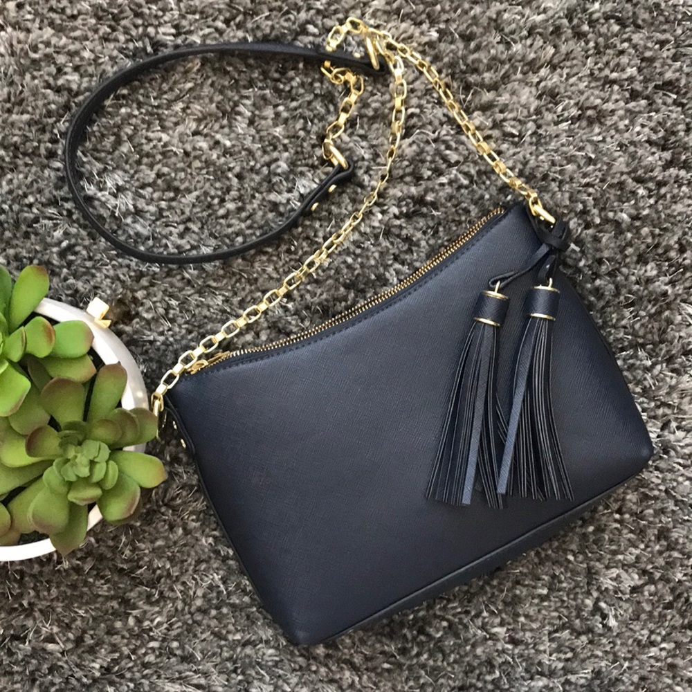 EUC Merona Navy Tassel Crossbody Gold Chain Purse